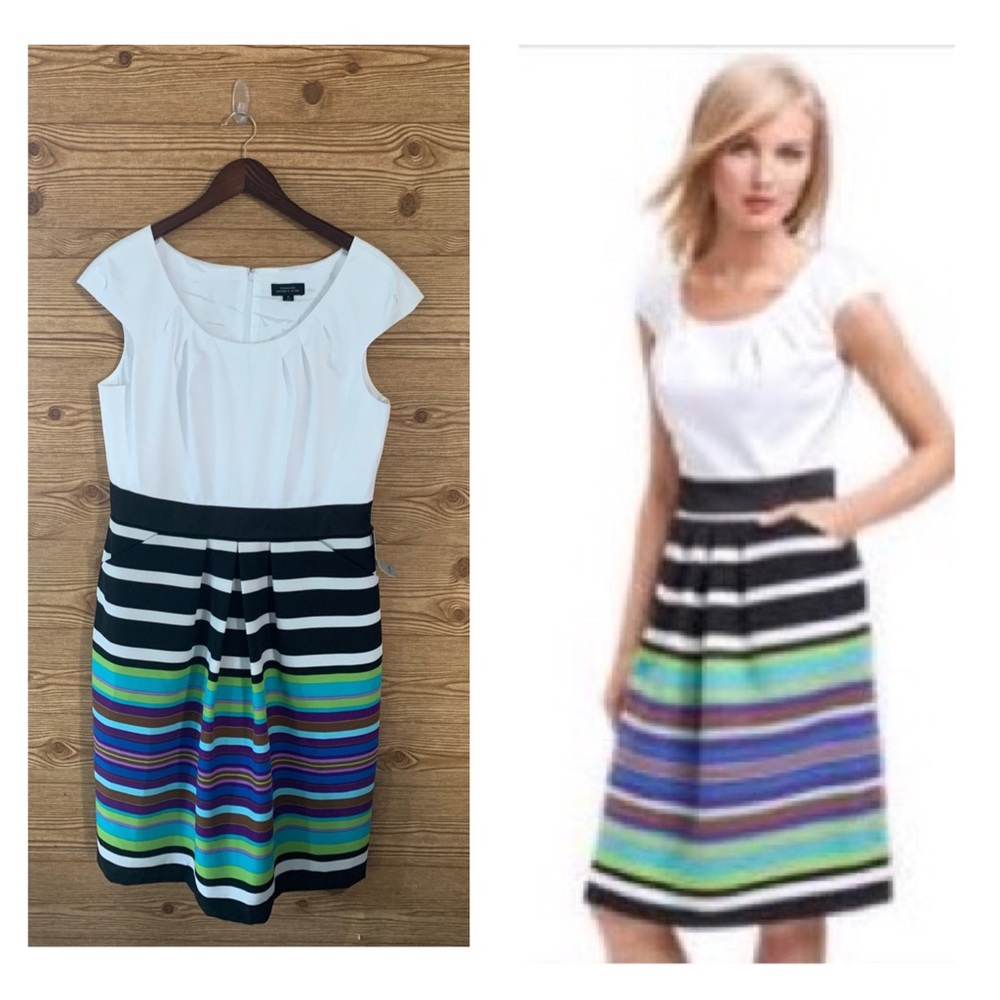 TAHARI DRESS POCKETS STRIPES 14 ARTHUR S. LEVINE